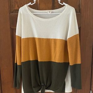BiBi Tri-Tone Long Sleeve Top - White, Mustard, Olive